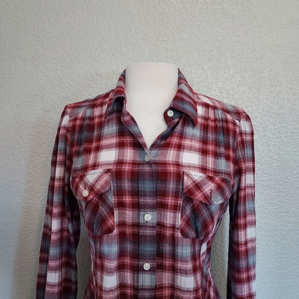 Lucky Brand Red Plaid Long Sleeve Button Down Size M - Picture 2 of 10